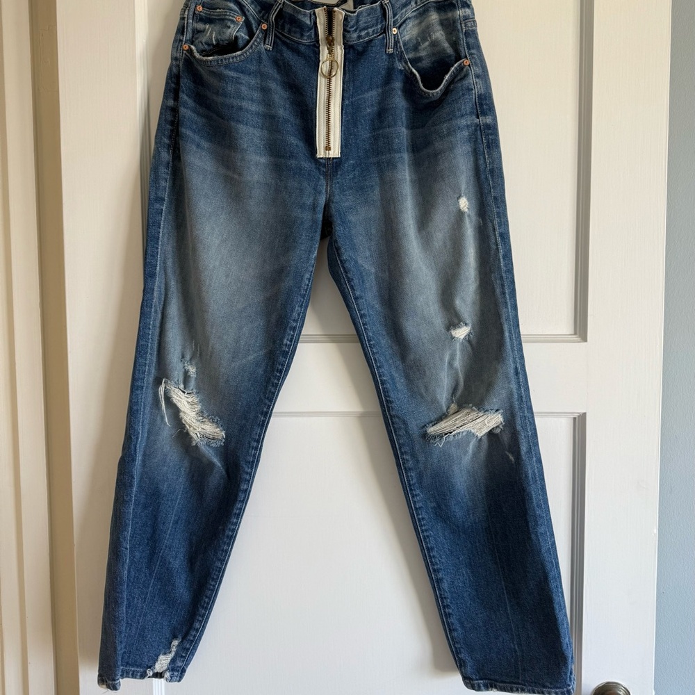 MOTHER Blue Distressed Boyfriend Jeans